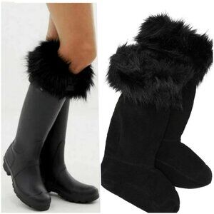 HUNTER Cozy Fur Cuff Fleece Tall Warm Boot Sock Black W 8-10